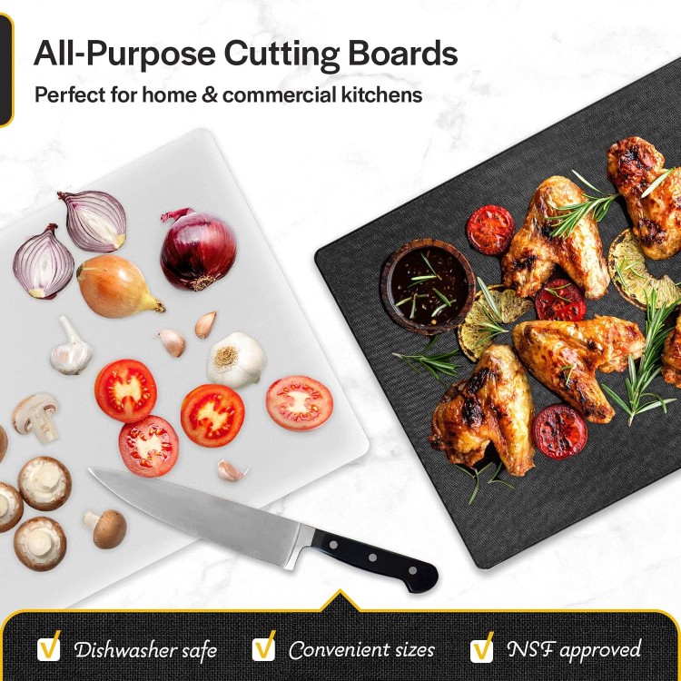 Thirteen Chefs Cutting Boards for Kitchen - 18 x 12 x .5 Black Color Coded Plastic Cutting Board with Non Slip Surface - Dishwasher Safe Chopping Board