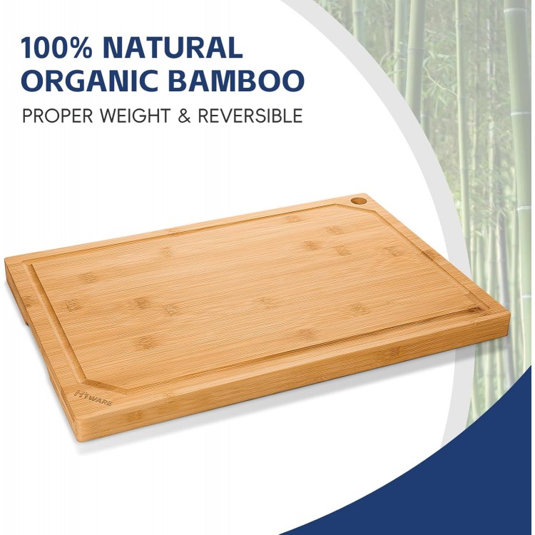 Hiware Wood Cutting Boards for Kitchen, Heavy Duty Bamboo Cutting Board with Juice Groove, Bamboo Chopping Board Set for Meat, Vegetables - Set of 3