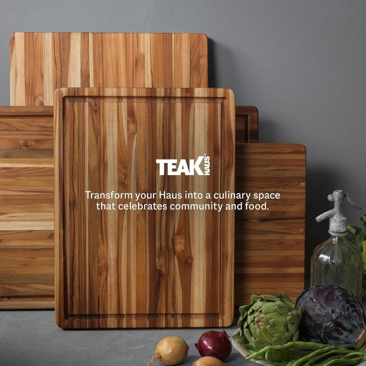 Teakhaus Carving Board - Extra Large (XL) Wood Cutting Board with Juice Groove and Grip Handles - Reversible Teak Edge Grain Wood - Knife Friendly - FSC Certified