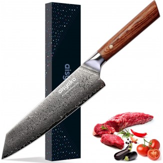 Chef Knife 8 Inch Damascus Japan VG-10 Super Stainless Steel Professional High Carbon Super Sharp Kitchen Cooking Knife, Ergonomic Color Wooden Handle Luxury Gift Box