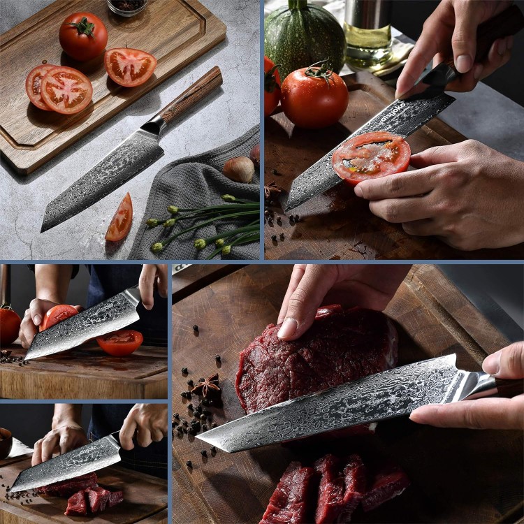 Chef Knife 8 Inch Damascus Japan VG-10 Super Stainless Steel Professional High Carbon Super Sharp Kitchen Cooking Knife, Ergonomic Color Wooden Handle Luxury Gift Box