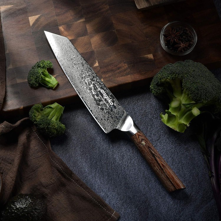 Chef Knife 8 Inch Damascus Japan VG-10 Super Stainless Steel Professional High Carbon Super Sharp Kitchen Cooking Knife, Ergonomic Color Wooden Handle Luxury Gift Box