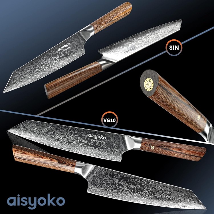 Chef Knife 8 Inch Damascus Japan VG-10 Super Stainless Steel Professional High Carbon Super Sharp Kitchen Cooking Knife, Ergonomic Color Wooden Handle Luxury Gift Box