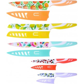 UPTRUST Knife Set, 10-piece Stainless Steel Kitchen Knife Set Nonstick Coated with 5 Blade Guard, Multicolored Fruit Knives, Pioneer Woman Knife Set