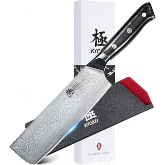 KYOKU Nakiri Knife - 7 - Shogun Series - Japanese VG10 Steel Core Damascus Blade - with Sheath & Case