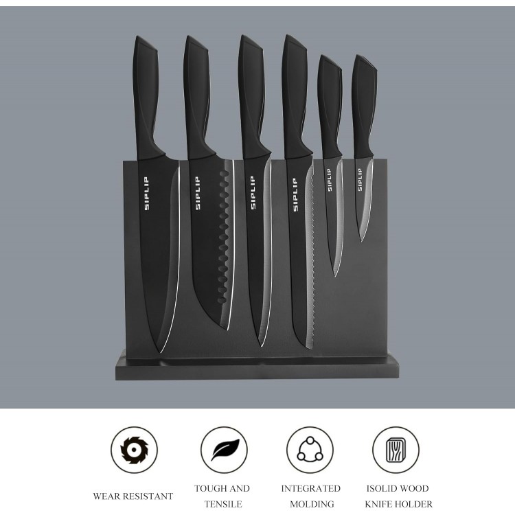 Kitchen knife set with Magnetic knife holder, 15 pieces high carbon stainless steel sharp kitchen knife set including chef's knife, bread knife, serrated steak knife set, knife sharpener