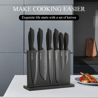 Kitchen knife set with Magnetic knife holder, 15 pieces high carbon stainless steel sharp kitchen knife set including chef's knife, bread knife, serrated steak knife set, knife sharpener