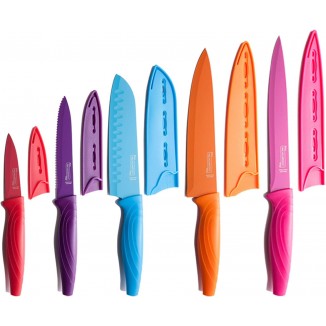 MICHELANGELO Knife Set, Sharp 10-Piece Kitchen Knife Set with Covers, Multicolor Knives, Stainless Steel Knives Set for Kitchen, 5 Rainbow Knives & 5 Sheath Covers