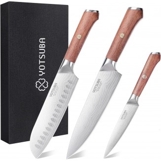 YOTSUBA Kitchen Knife Set, Chef Knife Set, Sharp High Carbon Stainless Steel Forged Blade Kitchen Knives Set with Ergonomic Rosewood Handle, Natural Wood