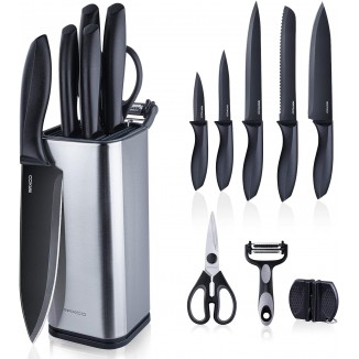 RAXCO 10-in-1 Knife Set -5 Kitchen Knifes,5 Kitchen Gadgets.Perfect for small kitchen,cuchillos para cocina(Black)