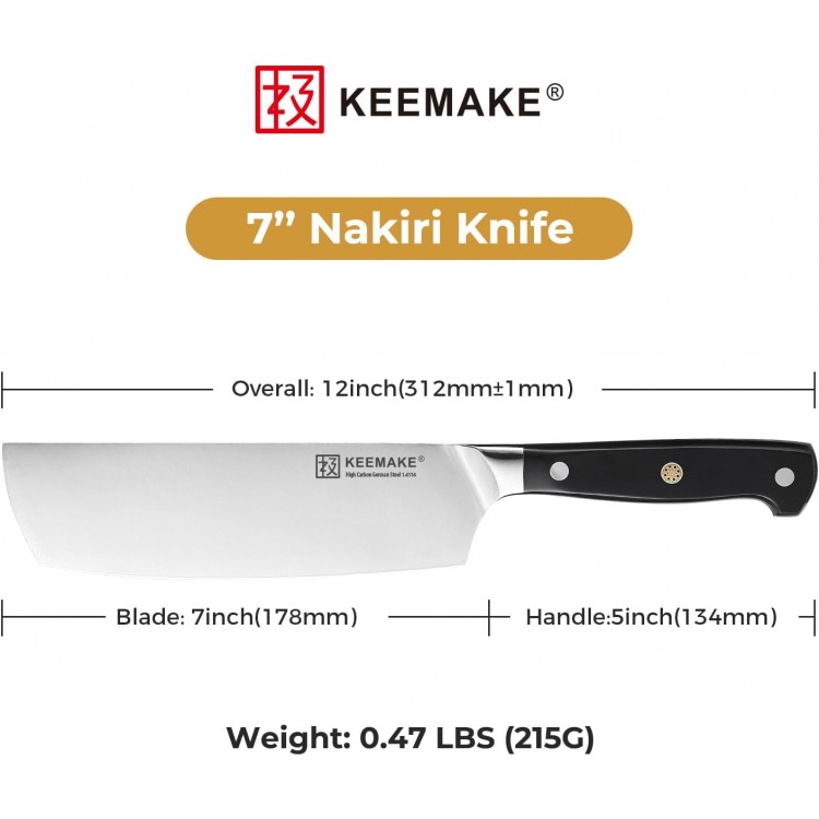 KEEMAKE 7 inch Nakiri Knife Japanese Chef Knife, Asian Vegetable Cleaver Kitchen Knife, German High Carbon Stainless Steel Usuba Knife, Multipurpose Kitchen Knife with Pakkawood Handle