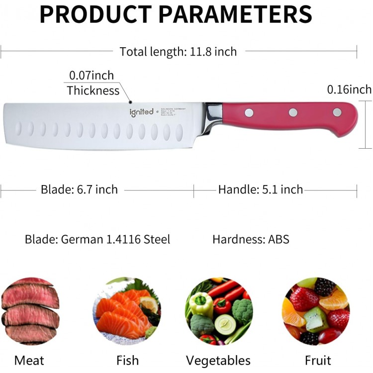 6.7 Inch Nakiri Knife, 1.4116 German High Carbon Steel Chef Knife, Kitchen Knife with Ergonomic ABS Handle,Various Vibrant Colors Cleaver Knife, Small Butcher Knife with Gift Box