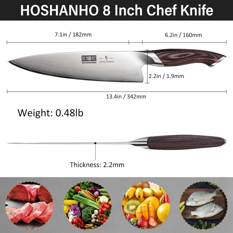 Kitchen Knife in Japanese Steel AUS-10, High-Class Chef's Knife 8 inch Professional Cooking Knife, Non-slip Ultra Sharp Knife with Ergonomic Handle