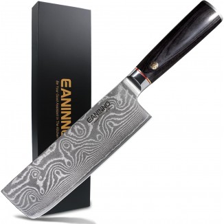 Damascus Nakiri Knife Japanese 7 inch, Asian Japan Vegetable Cleaver Professional 67 Layer VG-10 Damascus Steel Knife, Sharp Kitchen Knifes Wooden Handle