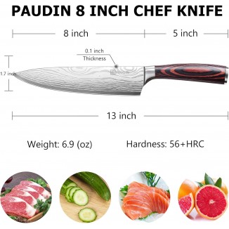 PAUDIN Chef Knife, 8 Inch High Carbon Stainless Steel Sharp Kitchen Knife with Ergonomic Handle, Gift Box for Family & Restaurant