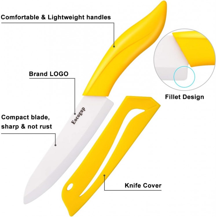 Updated Version Ceramic Knife Set 4-Piece Color with Sheaths (Includes 3 Paring Knife, 4 Fruit Knife, 5 Utility Knife, 6 Chef Knife) for Home Kitchen(Multicolour)