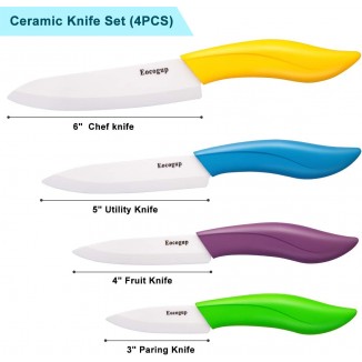 Updated Version Ceramic Knife Set 4-Piece Color with Sheaths (Includes 3 Paring Knife, 4 Fruit Knife, 5 Utility Knife, 6 Chef Knife) for Home Kitchen(Multicolour)