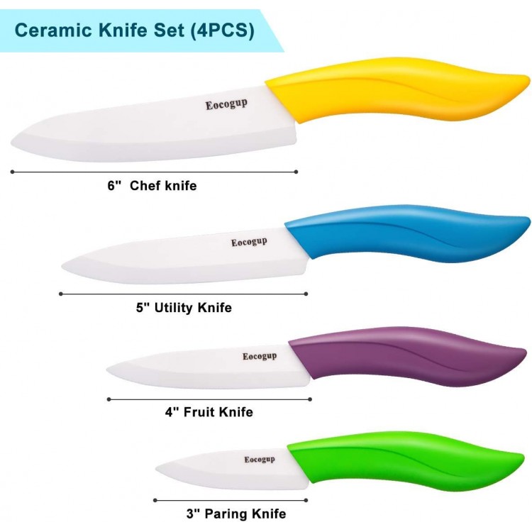 Updated Version Ceramic Knife Set 4-Piece Color with Sheaths (Includes 3 Paring Knife, 4 Fruit Knife, 5 Utility Knife, 6 Chef Knife) for Home Kitchen(Multicolour)