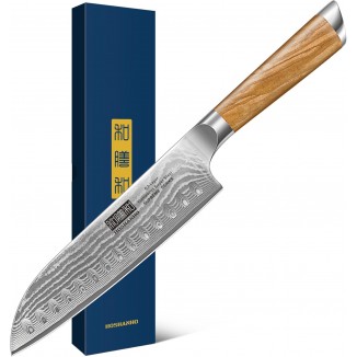 Damascus Santoku Knife 7 Inch, Professional Japanese Damascus Super Steel Kitchen Knife, Sharp Cooking Knife with Durable Ergonomic Olive Wood Handle