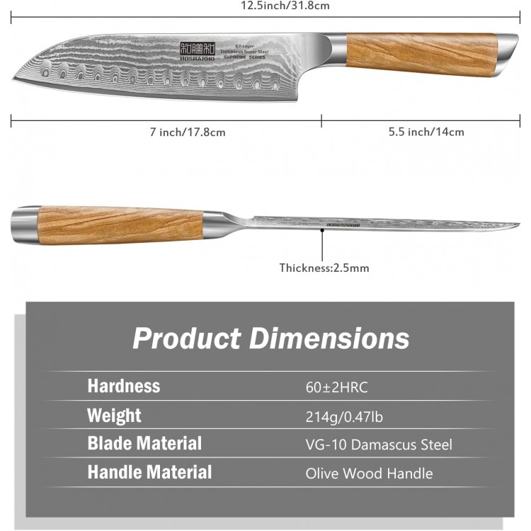 Damascus Santoku Knife 7 Inch, Professional Japanese Damascus Super Steel Kitchen Knife, Sharp Cooking Knife with Durable Ergonomic Olive Wood Handle