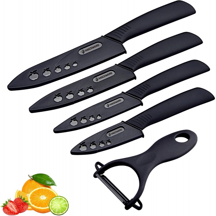 5-Piece Chef Ceramic Knife Set (4 Ceramic Knives 4 Blade Guard and 1 Peeler), Never Rust Never Oxidize Food Stain Proof