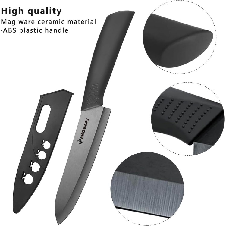 5-Piece Chef Ceramic Knife Set (4 Ceramic Knives 4 Blade Guard and 1 Peeler), Never Rust Never Oxidize Food Stain Proof