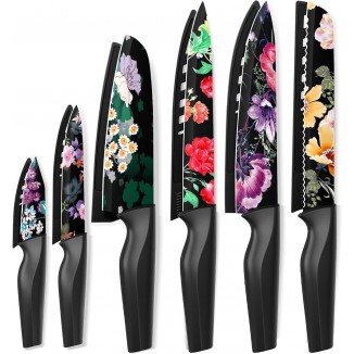 Astercook Knife Set, 12-Piece Flower Kitchen Knives Sets with Blade Guards, Dishwasher Safe, German High Carbon Stainless Steel, Perfect Gifts for Kitchen