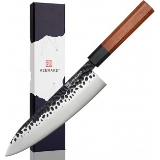 KEEMAKE Japanese Chef Knife 8 inch - Sharp Kitchen Knife with Japanese 440C Stainless Steel Blade, Porfessional Chefs Knife Rosewood Handle, Gyuto Knife with G10 Bolster