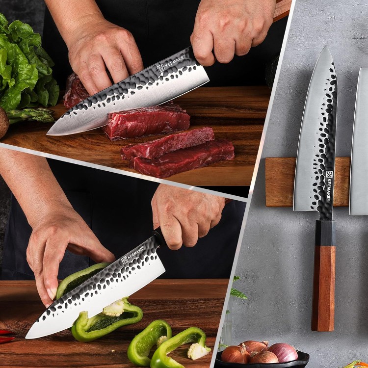 KEEMAKE Japanese Chef Knife 8 inch - Sharp Kitchen Knife with Japanese 440C Stainless Steel Blade, Porfessional Chefs Knife Rosewood Handle, Gyuto Knife with G10 Bolster