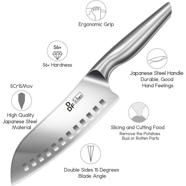 DDF iohEF Kitchen Knife, Chef's Knife In Japanese Stainless Steel Professional Santoku Cooking Knife, 7 Inch Non-slip Ultra Sharp Knife with Ergonomic Handle