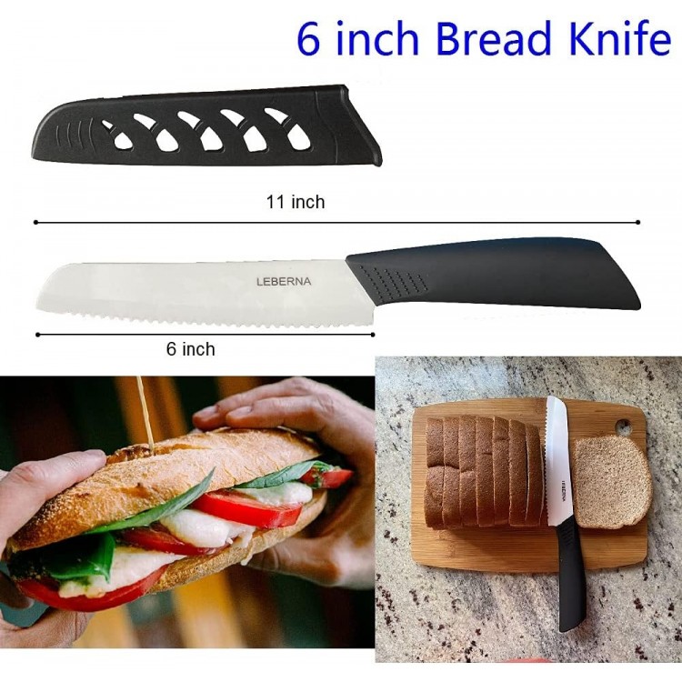 Ceramic Knife Set Ceramic Knives Set for Kitchen Ceramic Kitchen Knives Colored w Sheath 6 Bread Knife 6 Chef Knife 5 Utility Knife 4 Fruit Knife 3 Paring Knife 1 Peeler Colorful Rust Free Proof