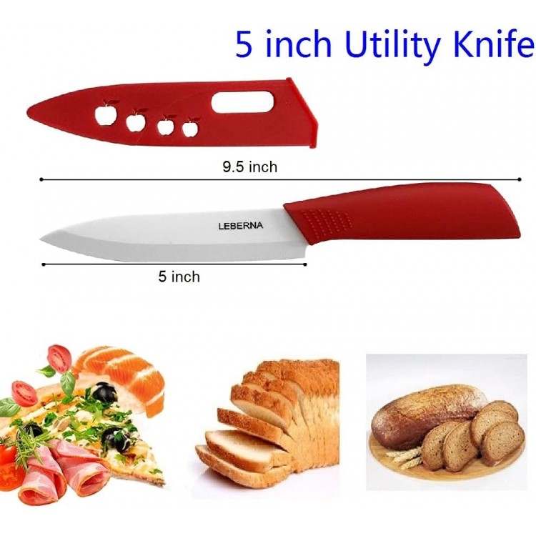 Ceramic Knife Set Ceramic Knives Set for Kitchen Ceramic Kitchen Knives Colored w Sheath 6 Bread Knife 6 Chef Knife 5 Utility Knife 4 Fruit Knife 3 Paring Knife 1 Peeler Colorful Rust Free Proof