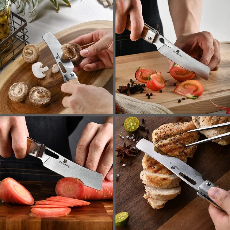 Folding Chef Knife 4.8” Ultra Sharp 440A Stainless Steel Blade Natural Olive Handle Pocket Foldable Japanese Style Kitchen Knife for Outdoor Camping BBQ trip Cooking