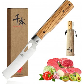 SENBON 440A stainless steel Ultra sharp pocket folding Chef knife peeling utility knife fruit knife Natural Olive Handle Camping BBQ trip Outdoor Portable kitchen knife