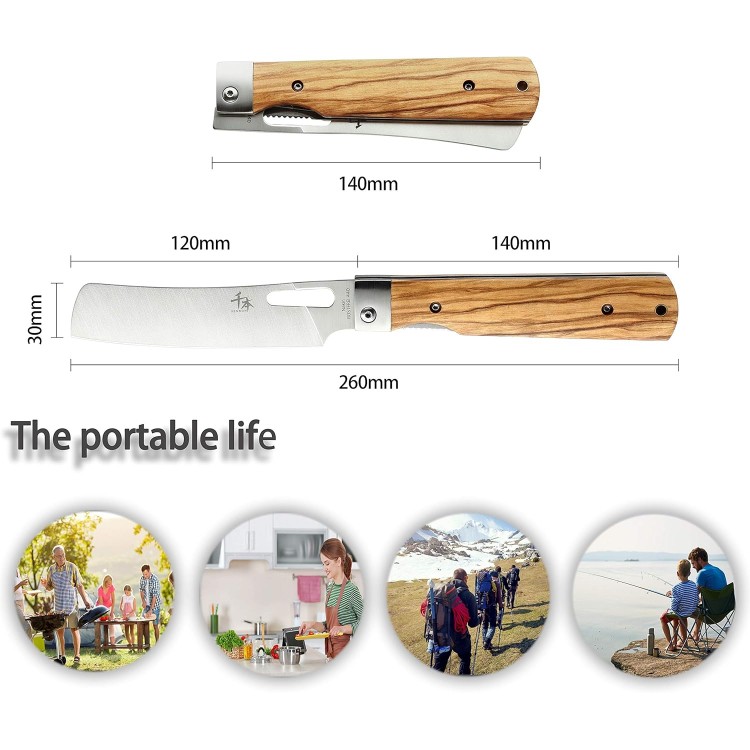 SENBON 440A stainless steel Ultra sharp pocket folding Chef knife peeling utility knife fruit knife Natural Olive Handle Camping BBQ trip Outdoor Portable kitchen knife