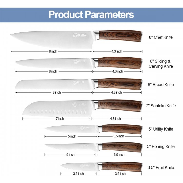 7-Piece Kitchen Knife Set, Professional Japanese Kitchen Knives, High Carbon Stainless Steel Sharp Blades with Well Balanced and Ergonomic Wood Handle for Chef Knife Set