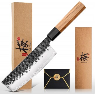 6.7 Inch Kitchen Usuba Knife,Vegetable Cleaver Knife Asian Nakiri Knife,Stainless Steel With Hand-forged,Olivewood Handle and Gift Box for Family & Restaurant