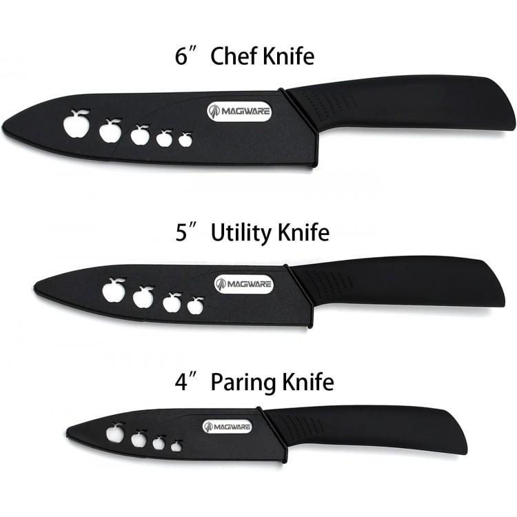 Classic 3PCS Ceramic Knife Set with Cover, Super Sharp Never Rust Healthy (6 Ceramic Chef Knife, 5 Solution Knife，4 Classic Paring Knife)