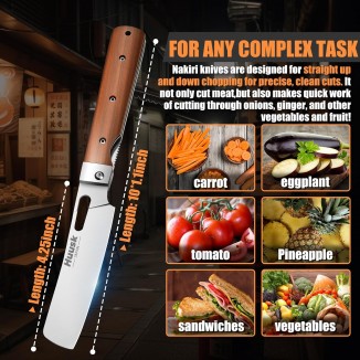 Huusk Folding Nakiri Knife for Meat, Japanese Pocket Chef Knife with 440C Stainless Steel Ultra Sharp Blade,Portable kitchen knife for BBQ Trip Outdoor, Thanksgiving Gift