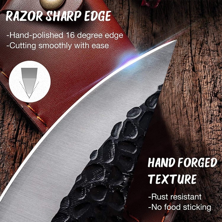 Huusk Viking Knives Hand Forged Boning Knife Full Tang Japanese Chef Knife with Sheath Butcher Meat Cleaver Japan Kitchen Knife for Home, Outdoor, Camping Thanksgiving Christmas Gift