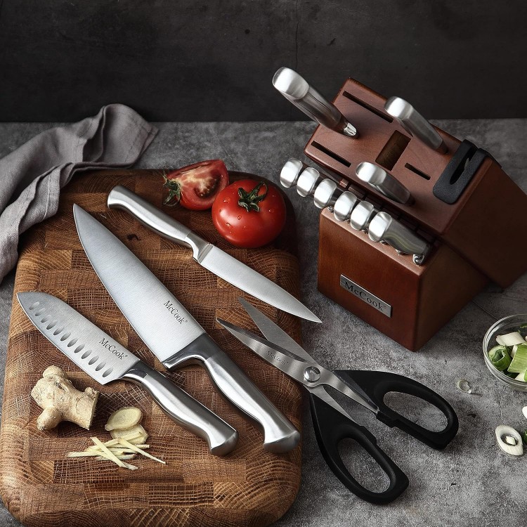 McCook Knife Sets, German Stainless Steel Kitchen Knife Block Sets with Built-in Sharpener