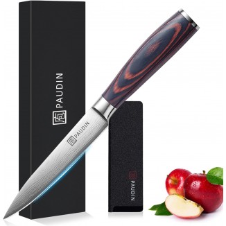 PAUDIN Utility Knife, 5 Inch Chef Knife, Ultra Sharp High Carbon Stainless Steel Paring Knife, Multipurpose Kitchen Knife for Fruit and Vegetable Cutting with Wooden Handle, Premium Gift Box