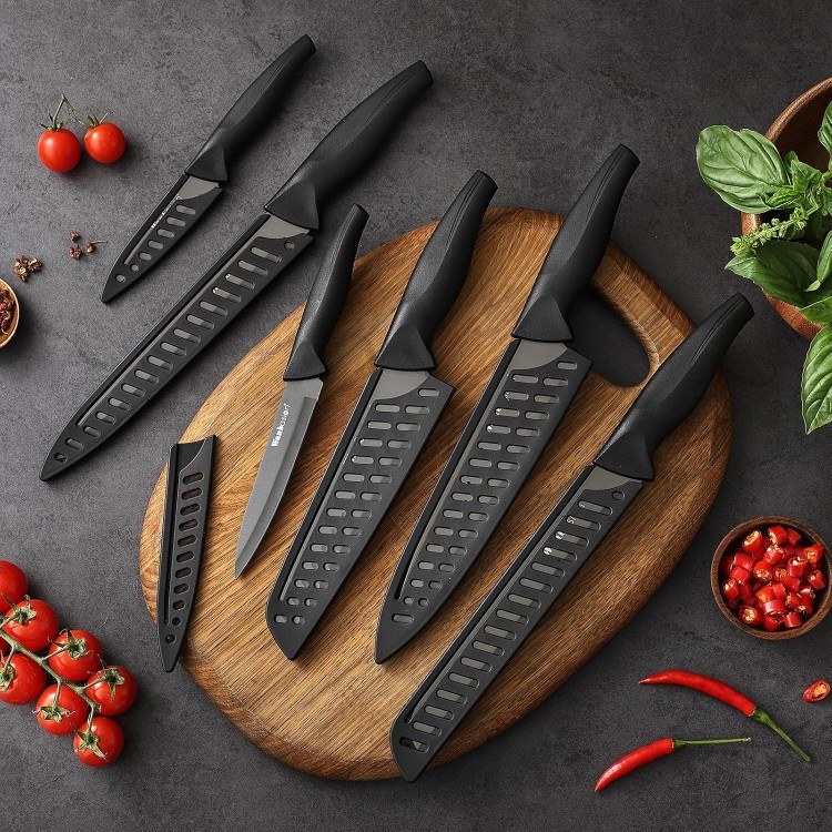 Wanbasion Black Stainless Steel Knife Set, Sharp Kitchen Knife Set Professional, Kitchen Knife Set Dishwasher Safe with Covers for Cooking