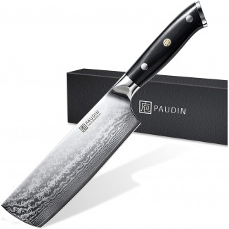 PAUDIN Nakiri Knife 7'', Damascus Chef Knife, Japanese VG-10 Stainless Steel, Kitchen Knife with G10 Full Tang Handle, Razor Sharp 67-Layer Forged Blade