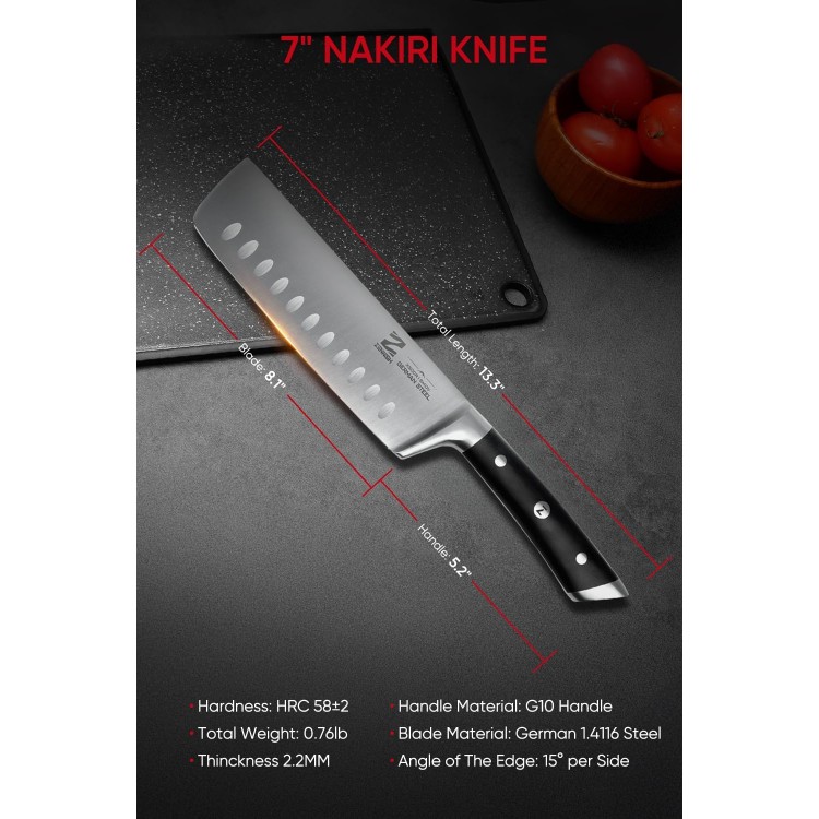 7 Inch Nakiri Knife, Razor Sharp Meat Cleaver and Vegetable Japanese Kitchen Knife, Professional High Carbon Steel Chef Knife with G10 Handle, Gifts For Dear With Premium Box - Onyx Series