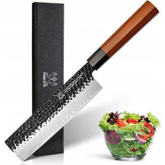 Nakiri Knife 7 Inch, Hand Forged 3 Layers 9CR18MOV High Carbon Steel Japanese Cleaver Knife - Sharp Wood Handle Kitchen Chopping Knife for Men and Women.