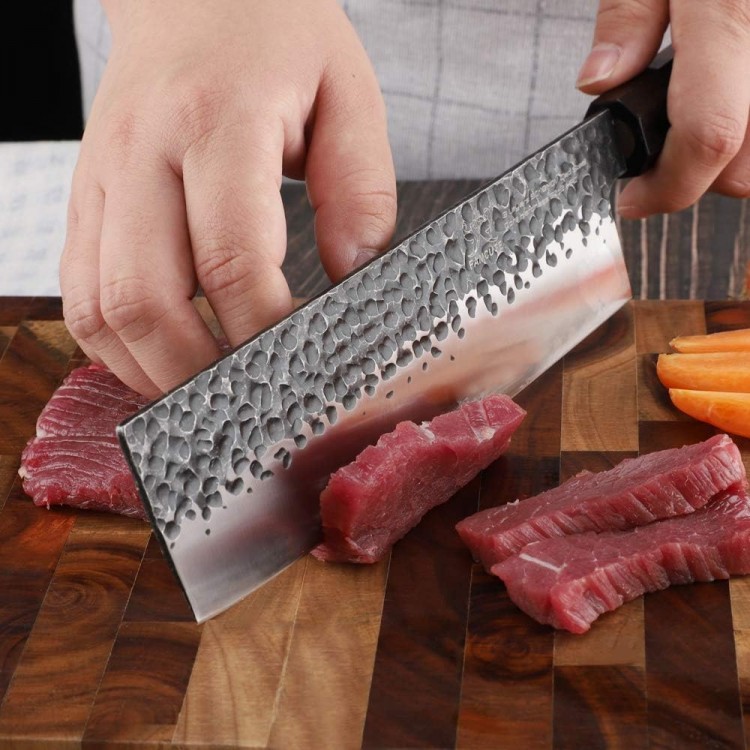 Nakiri Knife 7 Inch, Hand Forged 3 Layers 9CR18MOV High Carbon Steel Japanese Cleaver Knife - Sharp Wood Handle Kitchen Chopping Knife for Men and Women.