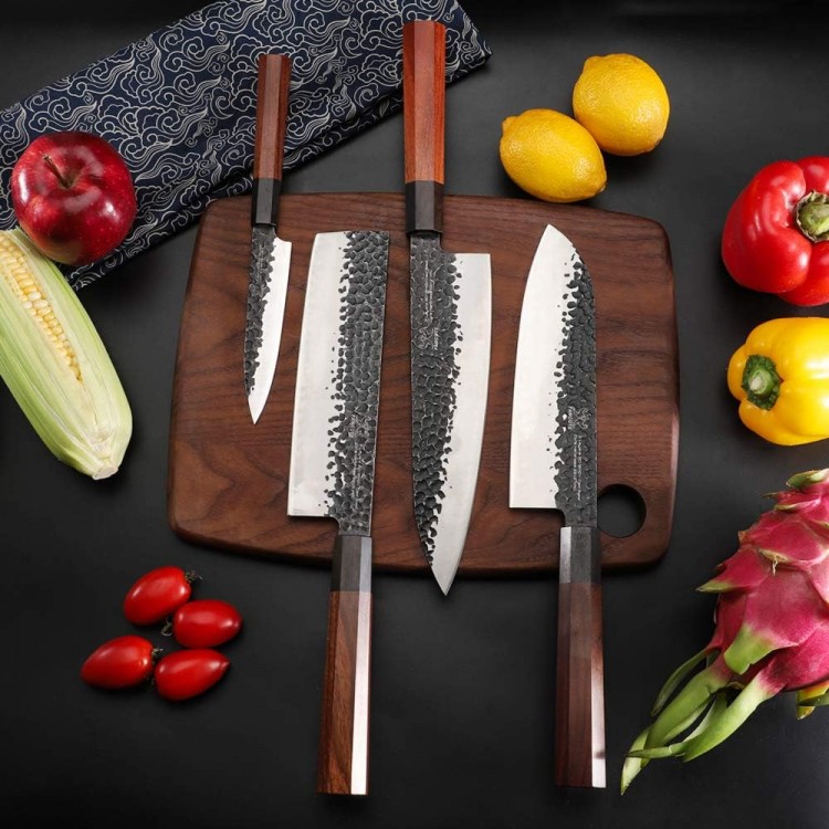 Nakiri Knife 7 Inch, Hand Forged 3 Layers 9CR18MOV High Carbon Steel Japanese Cleaver Knife - Sharp Wood Handle Kitchen Chopping Knife for Men and Women.