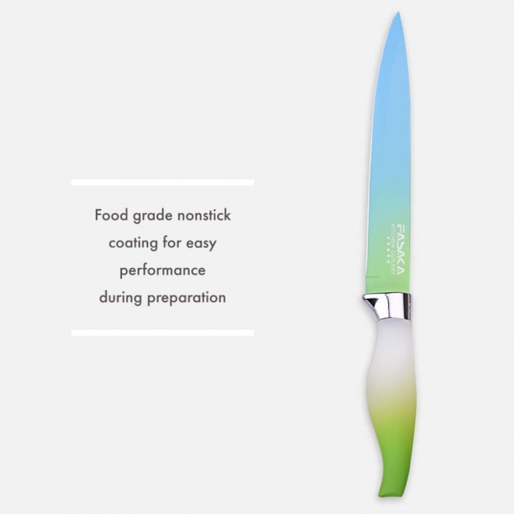 Colorful Kitchen Knife Set 5 Kitchen Knives with Peeler - Non-Stick Stainless Steel Chef Knife Set - Gradient Rainbow Knives with PP Handle