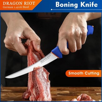 DRAGON RIOT 4 Piece Butcher Knife Set Brisket Trimming Set Include 6 Boning Knife, 6 Skinning Knife, 10 Butcher Breaking Knife and 10 Sharpening Steel